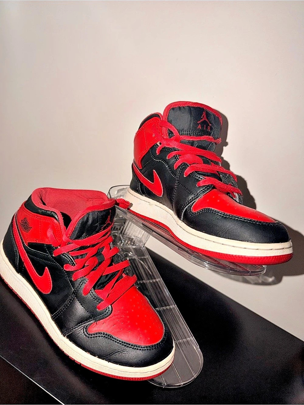 Nike Air Jordan 1 Mid Black & Red Unisex US 6Y